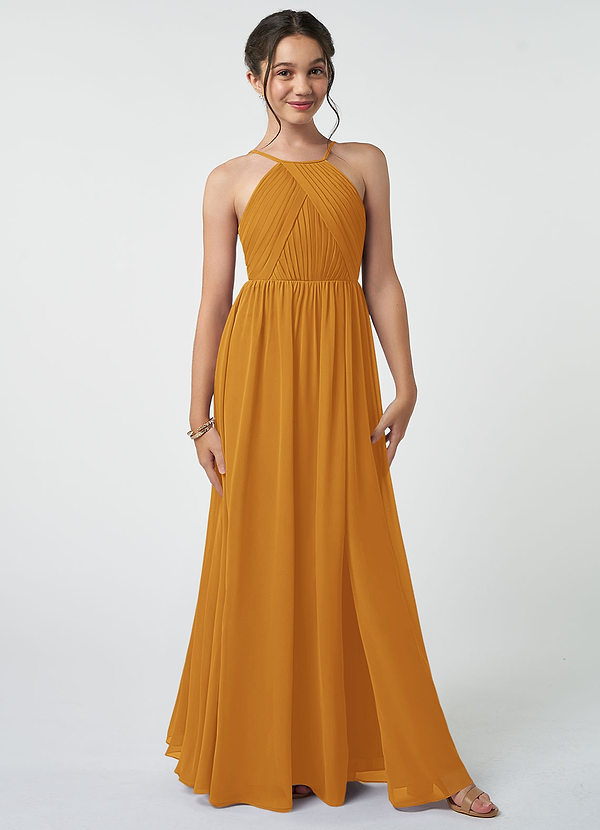 Azazie Leighton Junior Butterscotch A-Line Pleated Chiffon Dress image1