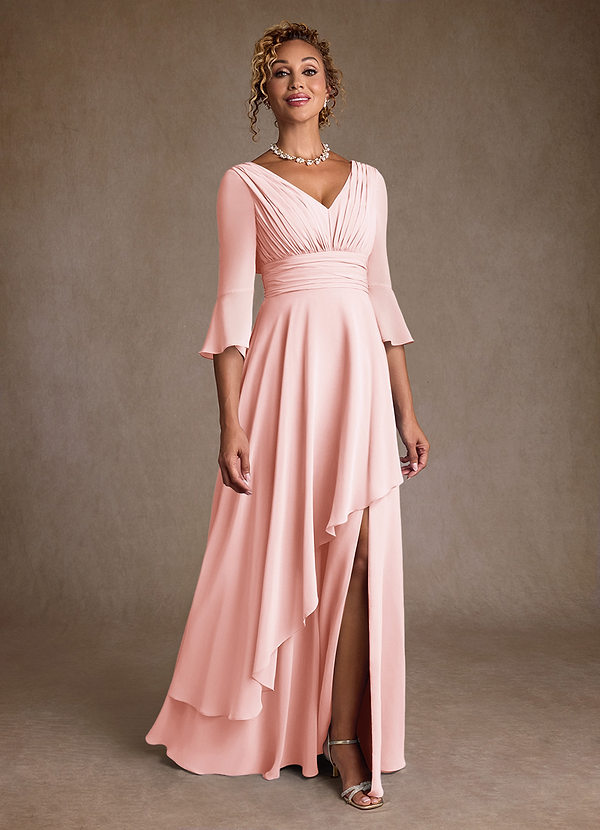 Azazie Eire Vestidos de Madre de la Novia Vestido de Rosa Rubor de Gasa de Corte en A con Plisado image1