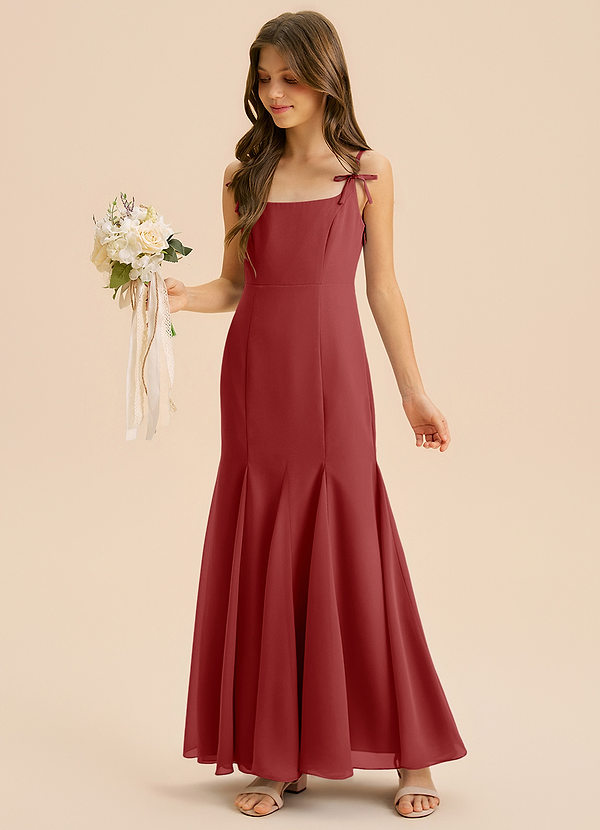 Azazie Evey Junior Abito Sirena in Chiffon Plissettato Ruggine image1