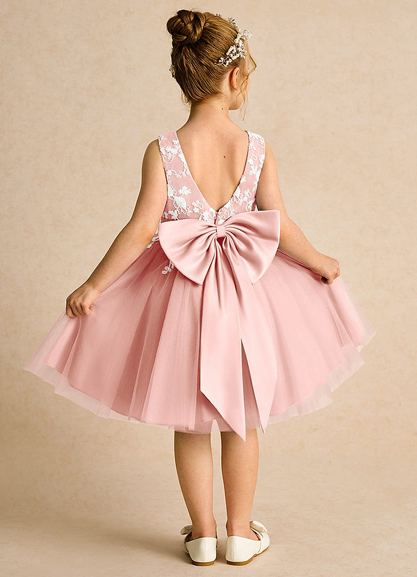 Azazie Butterfly Blumenkinder Kleider A-Linie Spitze Kleid Rosettenrosa image1