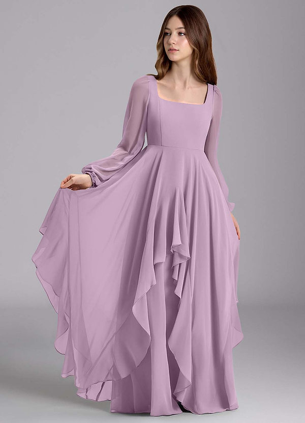 Azazie Clara Junior Abito A-Line in Chiffon Blusa Glicine image1