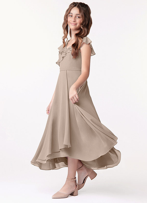 Posie Junior Taupe A-Line Ruched Chiffon Dress image1