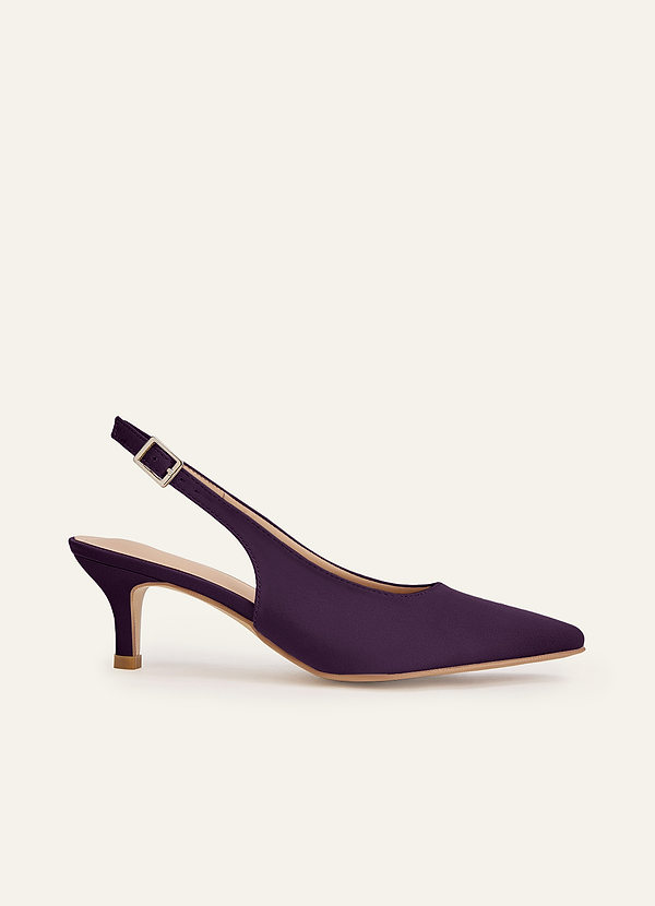 front Matching Color Matte Satin Pointed Toe Slingback Kitten Heel