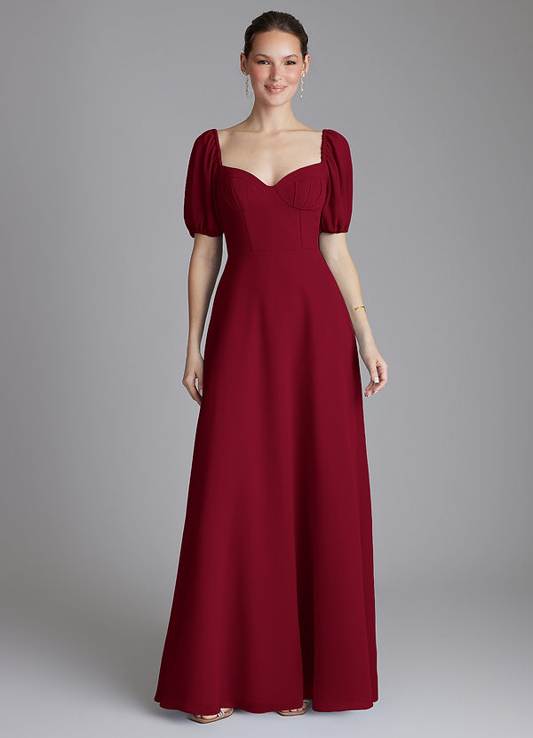Azazie Fatima Bridesmaid Dresses Burgundy A-Line with Pockets Chiffon Dress image1
