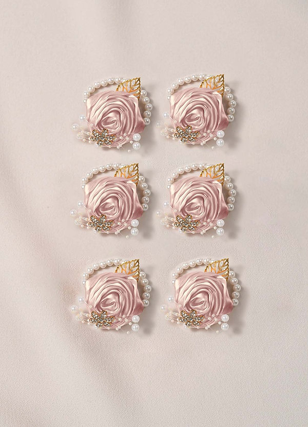 front 6PC Matching Color Bridesmaids Wrist Corsage with Pearl Bracelet