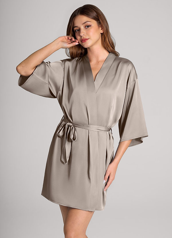 front Taupe Classic Satin Robe