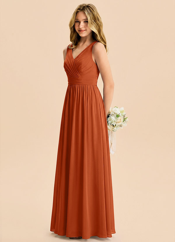 Azazie Kora Junior Burnt Orange A-Line Pleated Chiffon Dress image1
