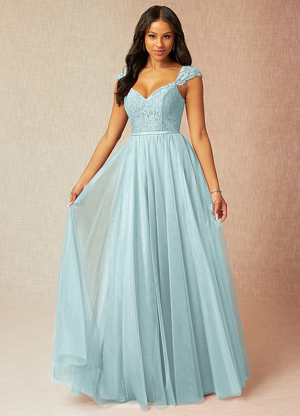 Azazie Luxi Brudtärneklänningar Klänning av A-Linje i Tyll Plisserad Dimma image1