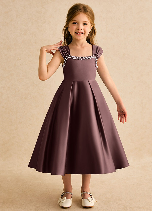 Azazie Yosemite Flower Girl Dresses Espresso Ball-Gown Sweetheart Neckline Matte Satin Dress image1