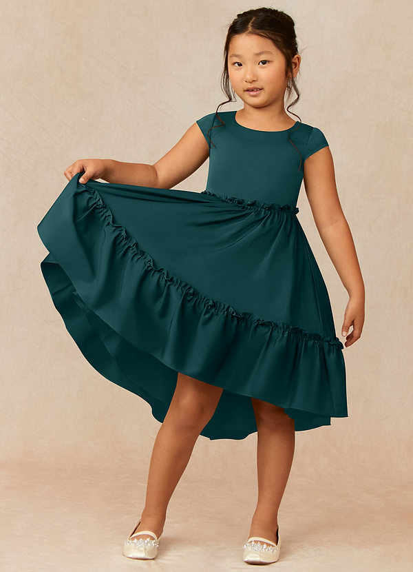Azazie Lee Flower Girl Dresses Pine A-Line Bow Stretch Satin Dress image1