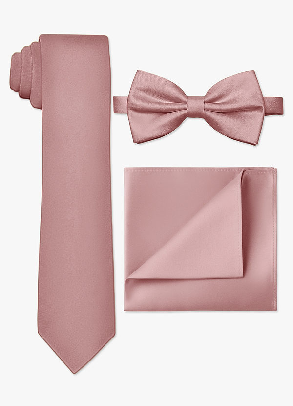 front Set aus schmaler Krawatte, Fliege und Einstecktuch aus mattem Satin