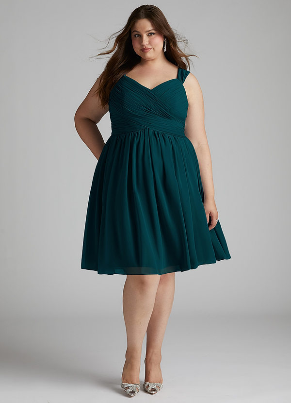 Azazie Angie Robes Demoiselle d'honneur Robe Trapèze en Mousseline de soie Corset Vert Pin image1