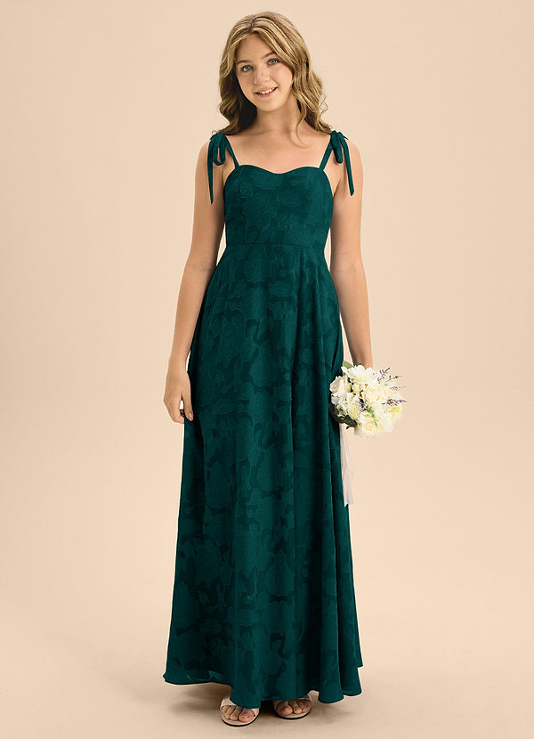 Azazie Rosey Junior Pine A-Line Sweetheart Neckline Floral Burnout Dress image1