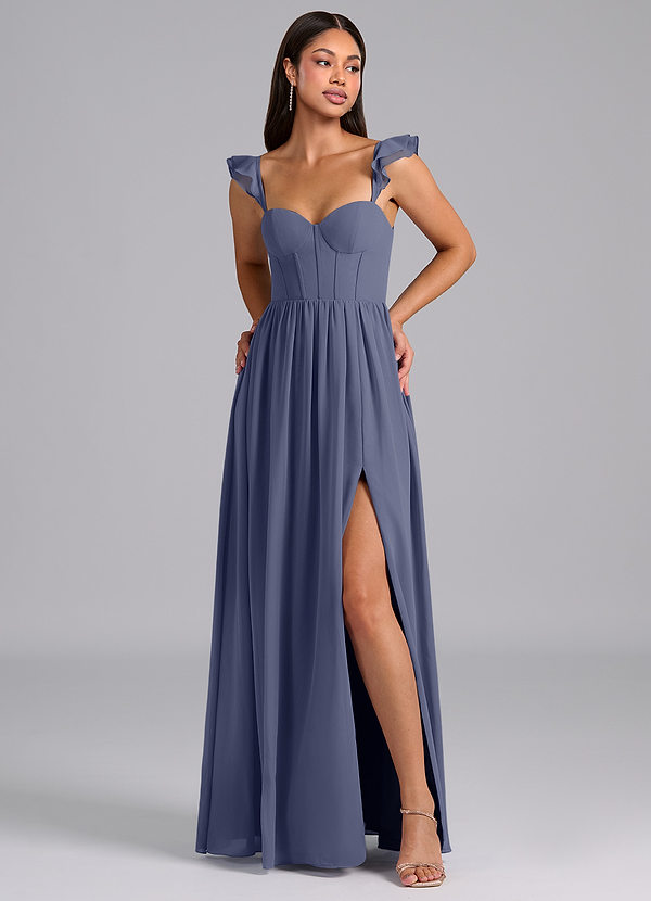 Azazie Denisse Suknie dla druhen Linia A Marszczony Szyfon Do ziemi Sukienka image1