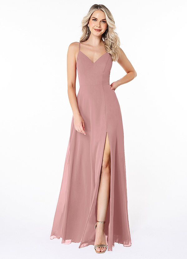 Azazie Lena Bridesmaid Dresses Dusty Rose A-Line Lace Chiffon Dress image1