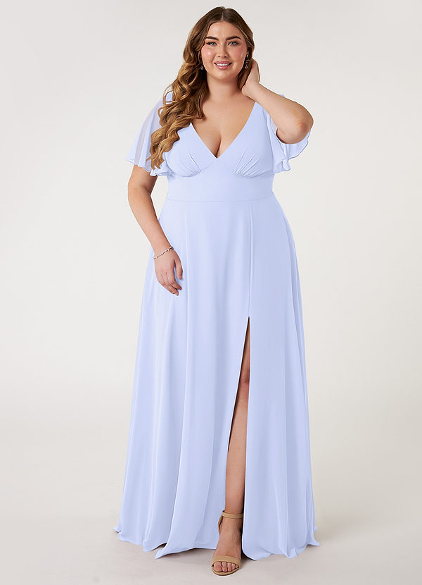 Azazie Kimber Bridesmaid Dresses Lavender A-Line Flounce Sleeve Chiffon Dress image1