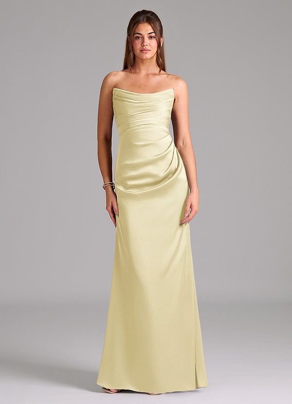 Azazie Lucille Bruidsmeisjes Jurken Converteerbaar Jurk van Stretch Satijn met Zeemeermin Strapless Citroensorbet image1