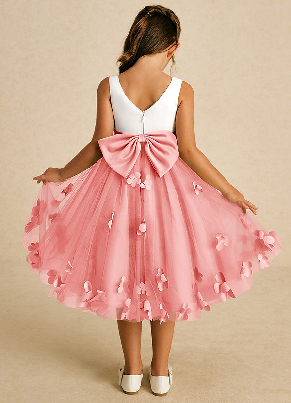 Azazie Sprout Flower Girl Dresses Coral A-Line Bow Tulle Dress image1