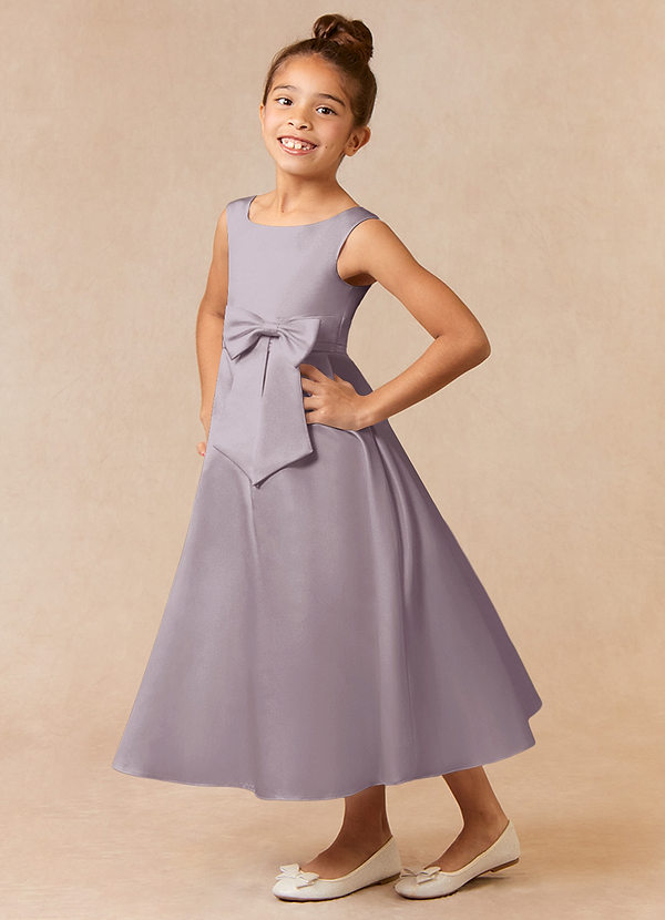 Azazie Lindy Flower Girl Dresses Dusk A-Line Pleated Matte Satin Dress image1