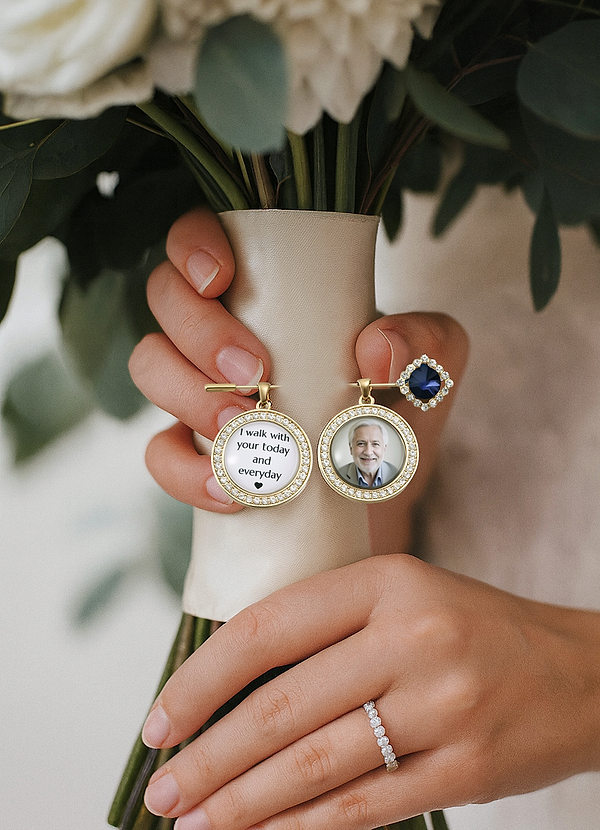 front Custom Photo and Text Bouquet Charm