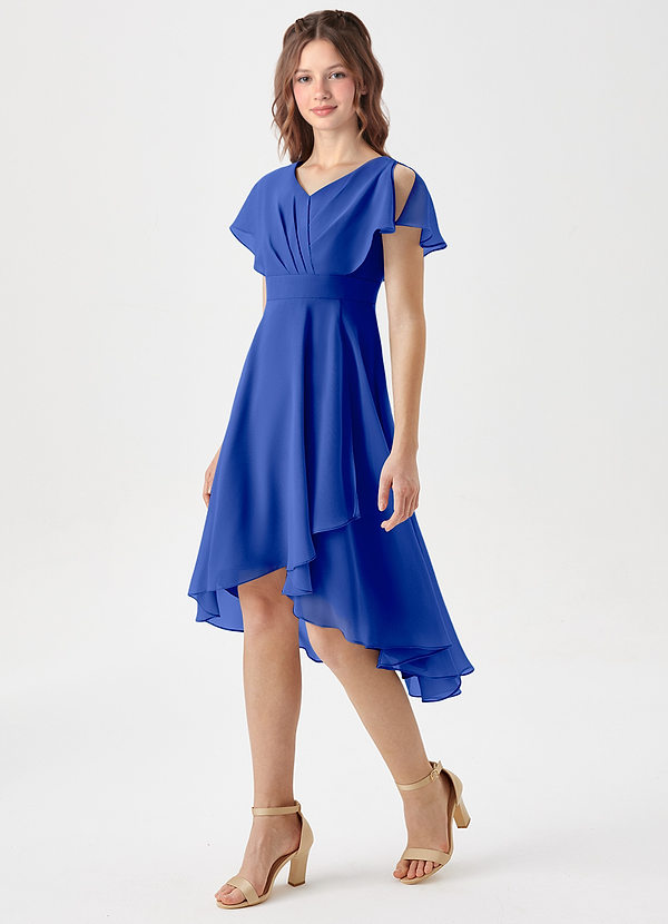 Azazie Graciela Junior Royal Blue A-Line Pleated Chiffon Dress image1