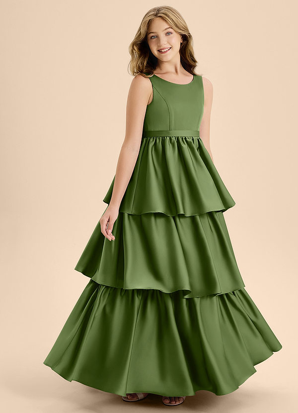Azazie Meadowyn Junior Juniper A-Line Bow Stretch Satin Dress image1