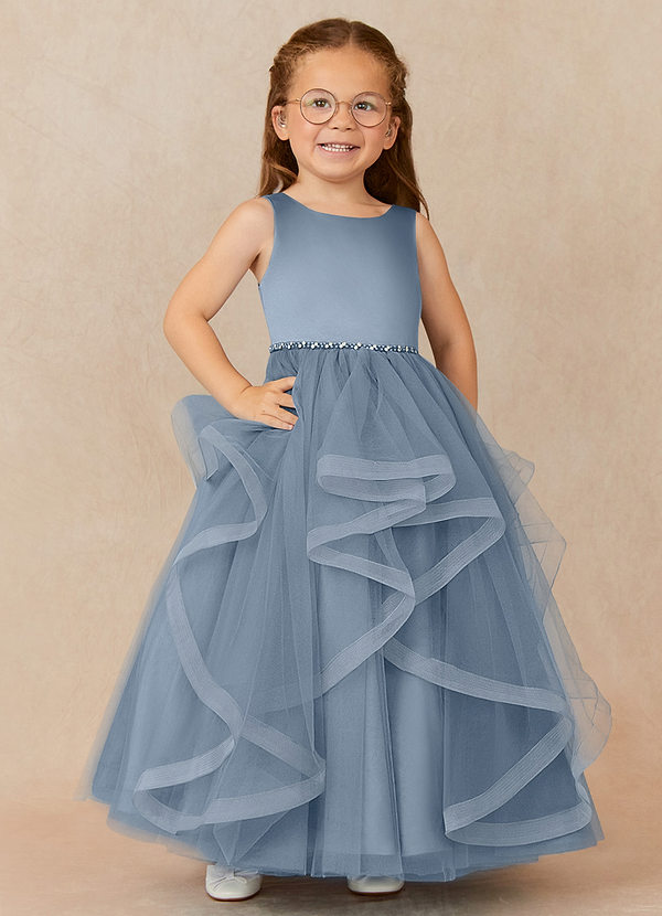 Azazie Sofia Flower Girl Dresses Dusty Blue A-Line Beaded Tulle Dress image1