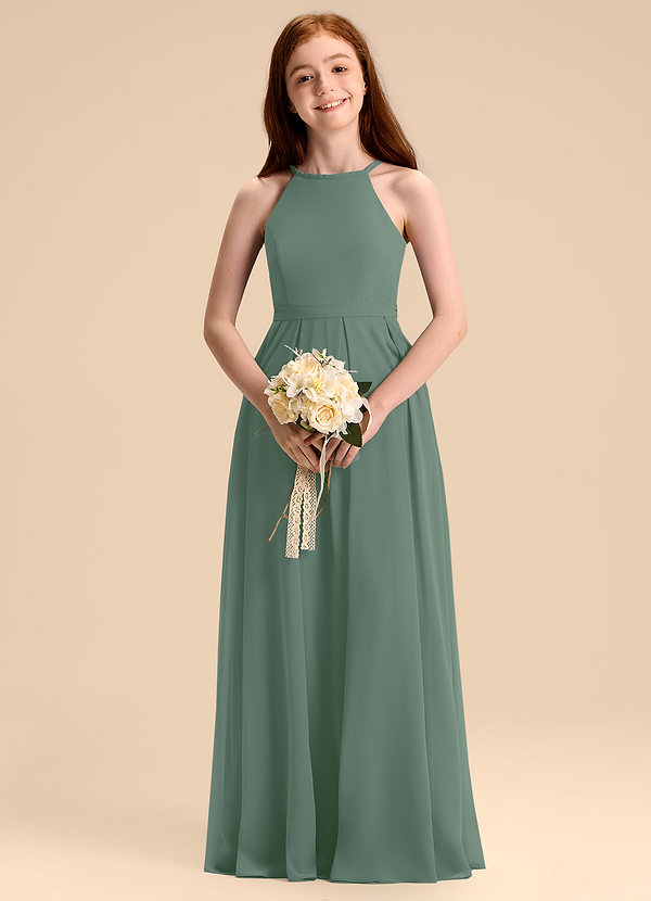Azazie Arianthe Junior Eucalyptus A-Line Pleated Chiffon Dress image1