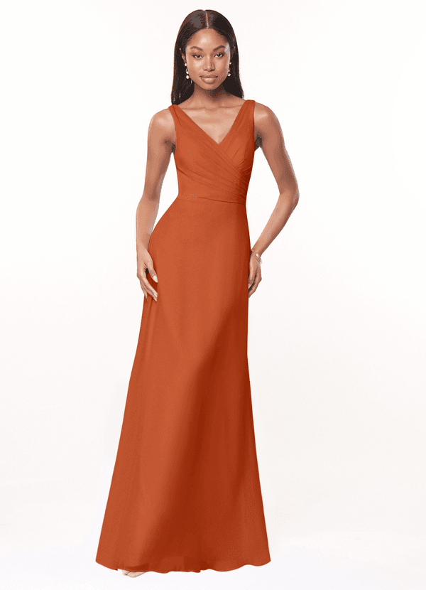 Azazie Nala Bridesmaid Dresses Burnt Orange A-Line Pleated Chiffon Dress image1
