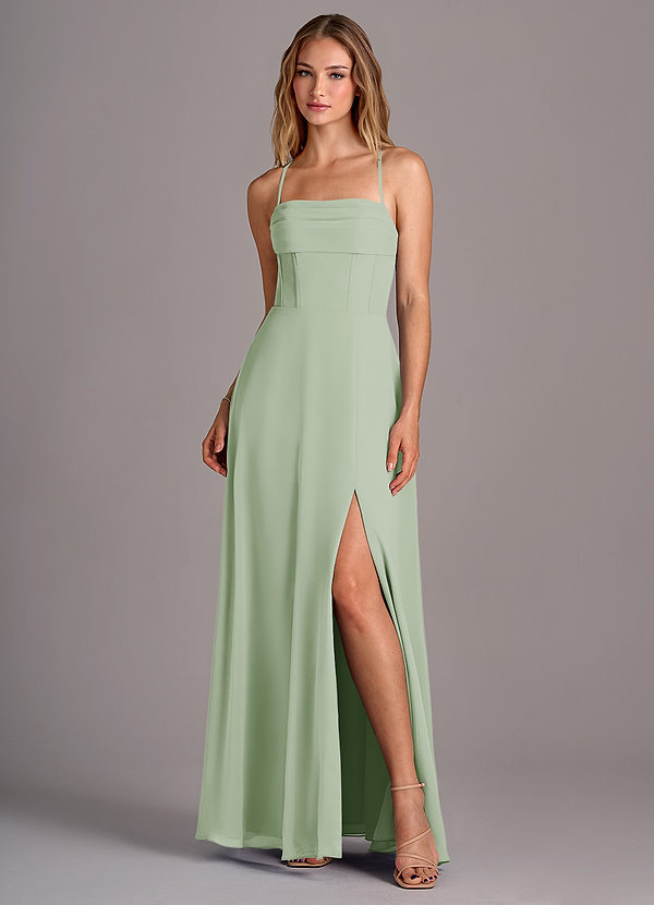 Azazie Carolyn Bridesmaid Dresses Dusty Sage A-Line Pleated Chiffon Dress image1