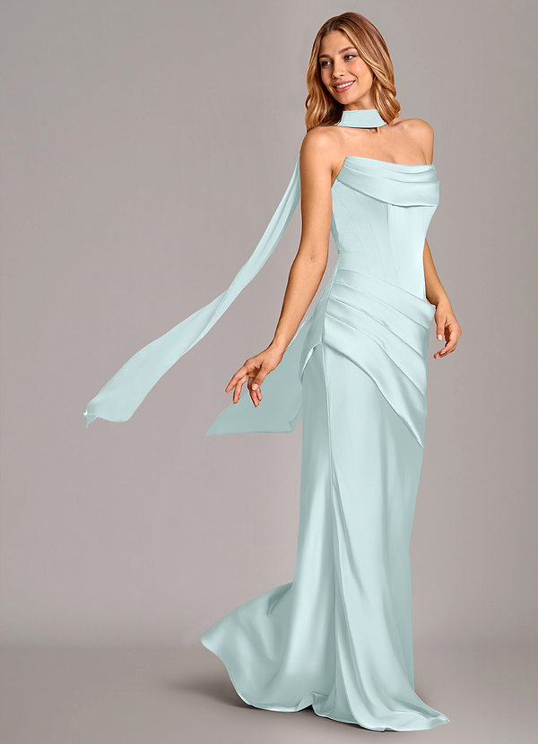 Azazie Pelagia Suknie dla druhen Syrena Gorset Satyna elastyczna Do ziemi Sukienka image1