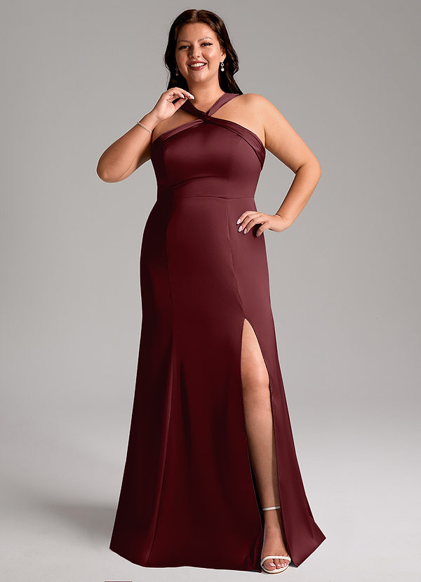 Azazie Rue Bridesmaid Dresses Cabernet A-Line Pleated Stretch Satin Dress image1