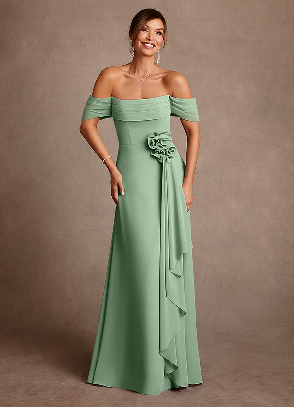 Azazie Amherst Abiti da Mamma Sposa Abito A-Line in Chiffon a Spalla Scoperta Matcha image1