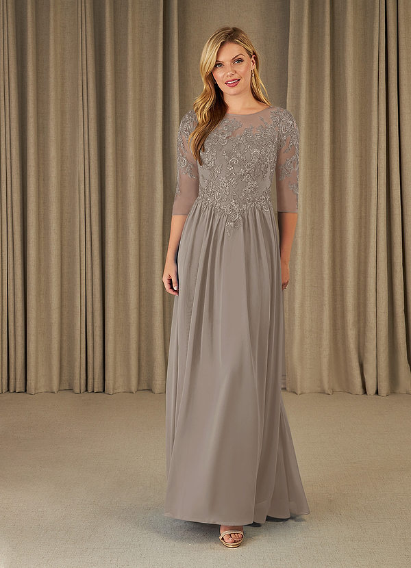 Azazie Mirielle Mother of the Brides Dresses Taupe A-Line Scoop Lace Chiffon Dress image1