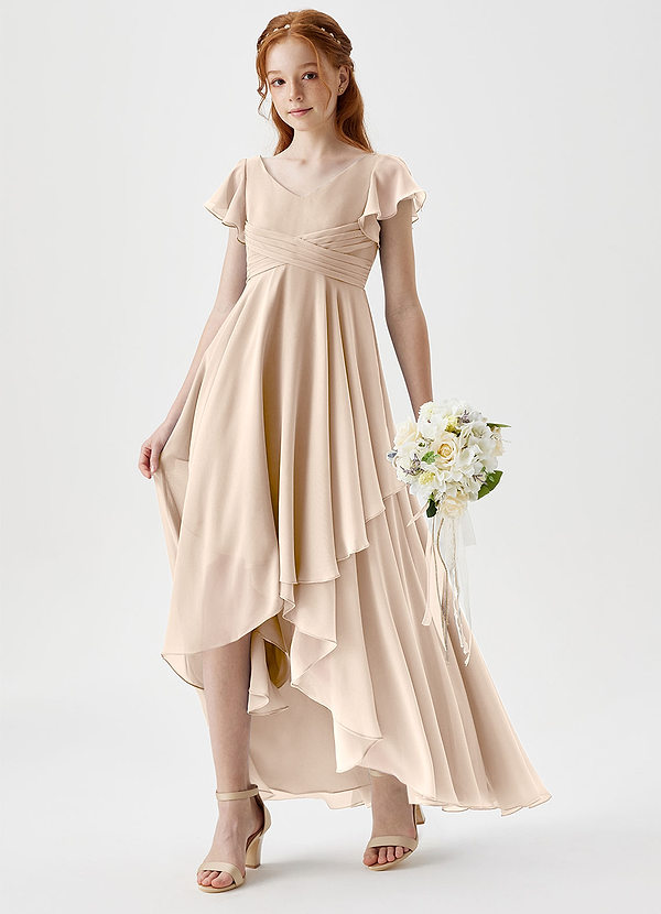 Azazie Caria Junior Robe Trapèze en Mousseline de soie Plissée Albâtre Blanc image1