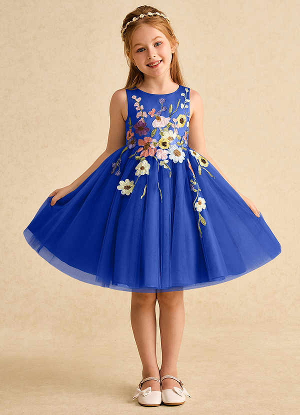 Azazie Prima Flower Girl Dresses Royal Blue A-Line Bow Tulle Dress image1