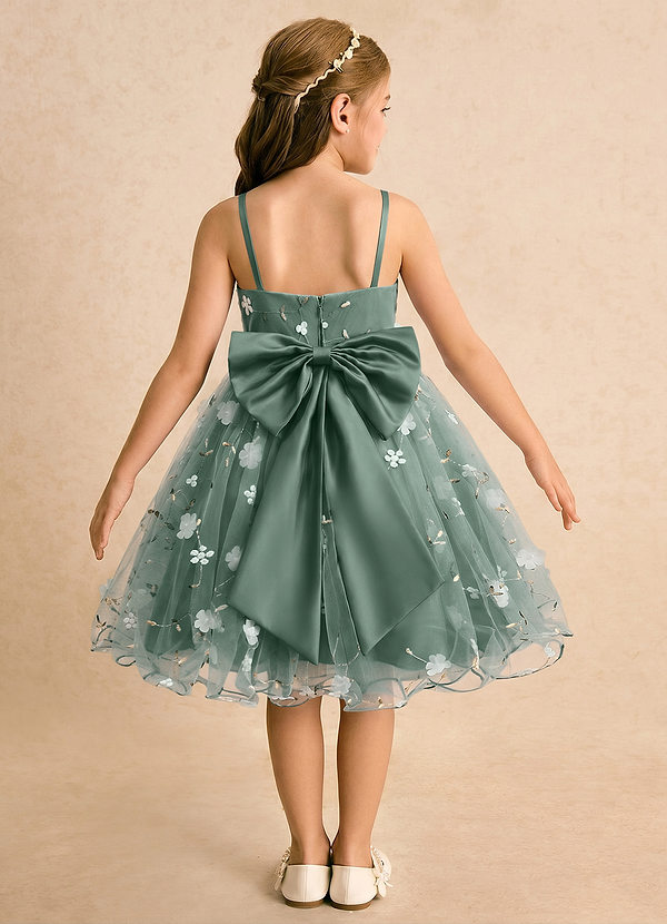 Azazie Junebug Flower Girl Dresses Eucalyptus Ball-Gown Spaghetti Strap Tulle Dress image1