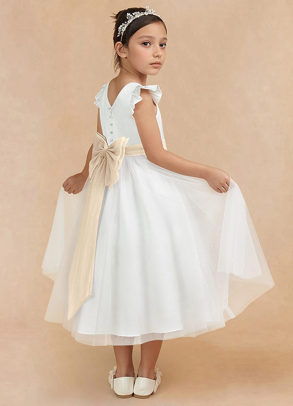 Azazie Hemi Flower Girl Dresses Ivory Champagne A-Line Bow Tulle Dress image1