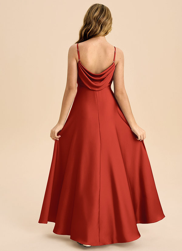 Azazie Bug Junior Robe Trapèze en Satin extensible Plissée Rouille image1