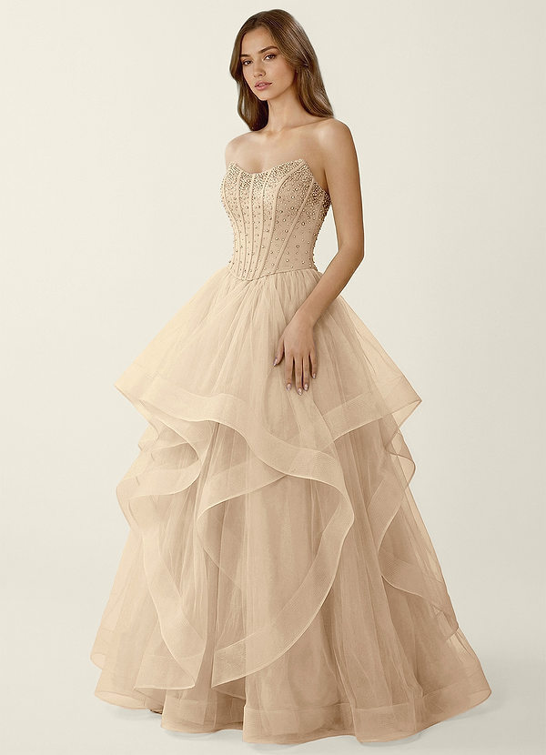 Cressida Champagne Todelt Korsetkjole med A-linje og Snørelukning på ryggen image1