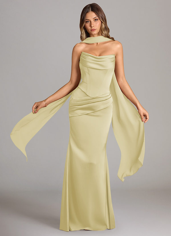 Azazie Sorrel Robes Demoiselle d'honneur Robe Sirène Convertible en Satin extensible Sans bretelle Sorbet Citron image1