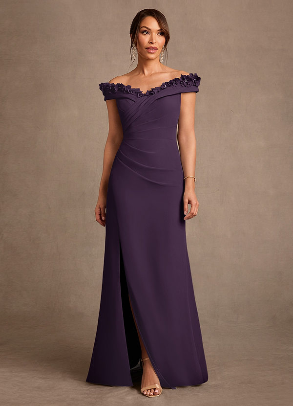 Azazie Jettie 신부의 어머니 드레스 쉬스 주름진 쉬폰 플로어 길이 드레스 image1