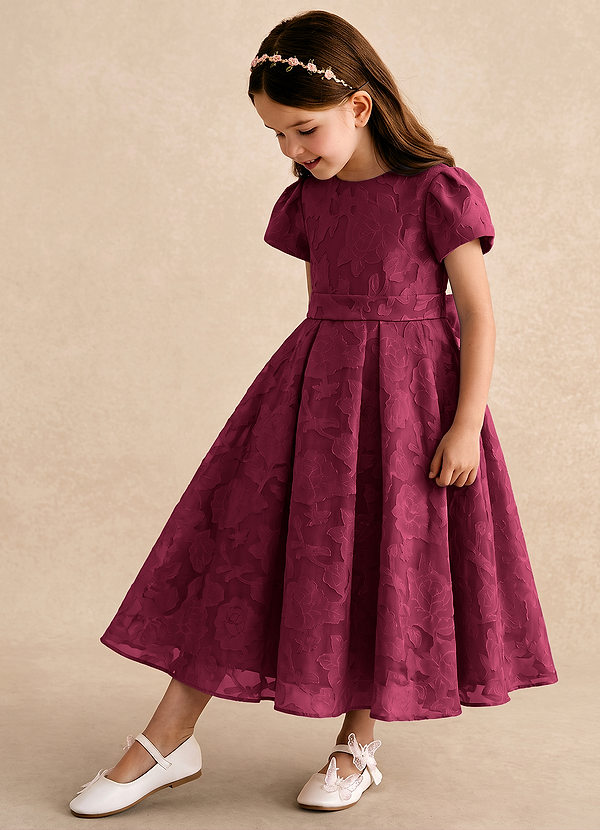 Azazie Princes Blumenkinder Kleider A-Linie Plissee Blumen-Burnout Kleid Burgunderrot image1