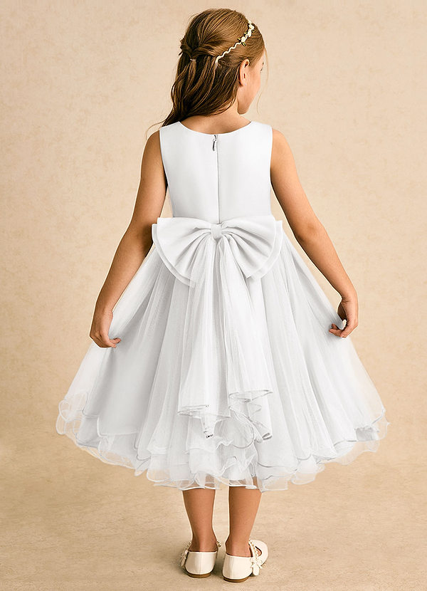 Azazie Lass Flower Girl Dresses White A-Line Bow Tulle Dress image1