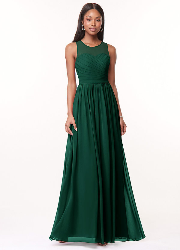Azazie Nina Bridesmaid Dresses Emerald A-Line Pleated Chiffon Dress image1