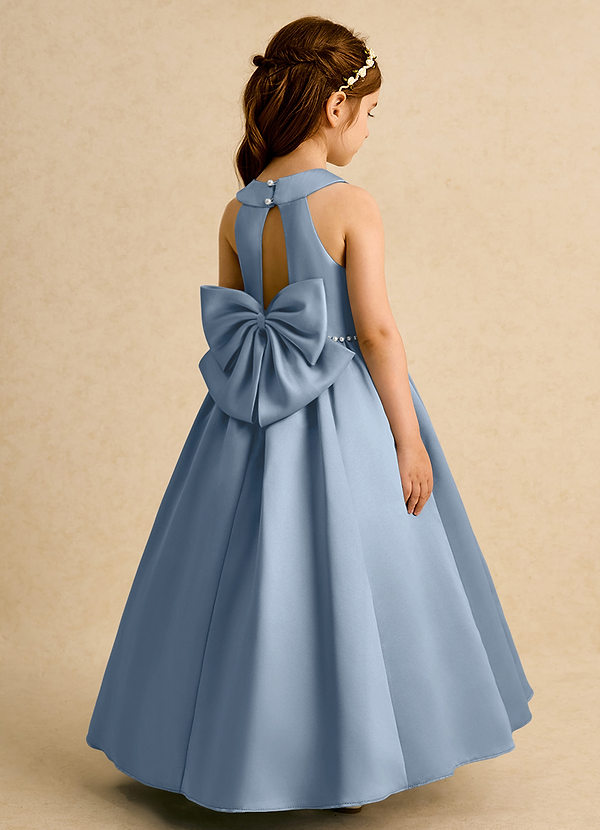 Azazie Daisies Robes de Fillette d'Honneur Robe Princesse en Mat Satiné Arc Bleu Poussiéreux image1