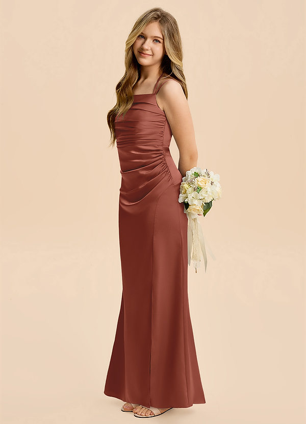 Azazie Nova Junior Auburn A-Line Pleated Stretch Satin Dress image1
