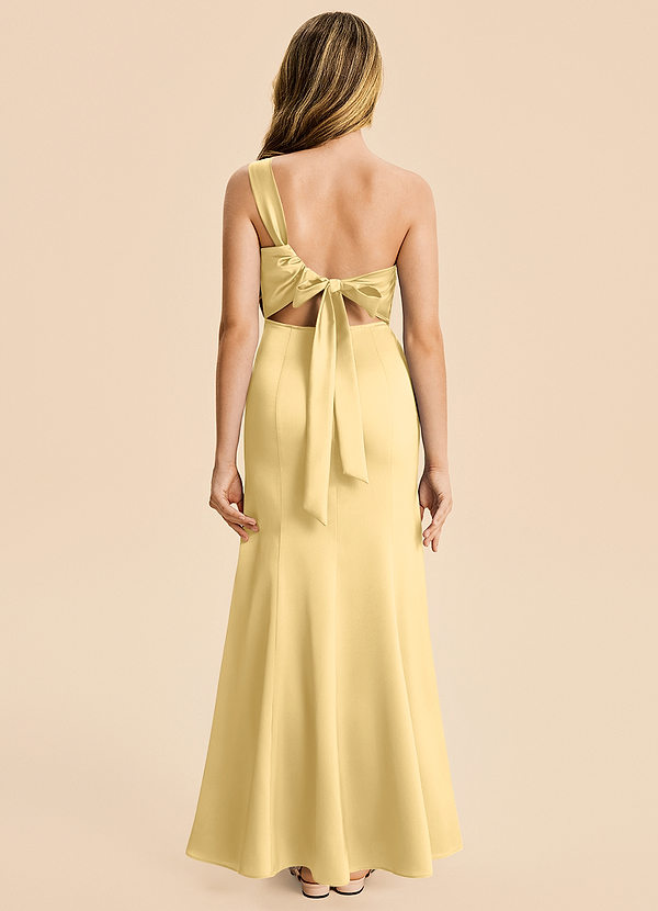 Azazie Ren Junior Butter A-Line Pleated Stretch Satin Dress image1