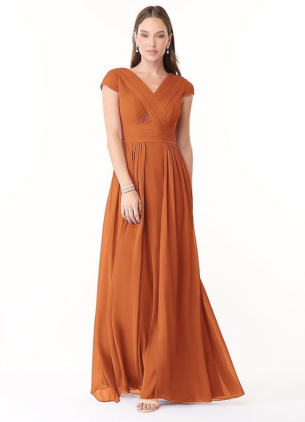 Azazie Organa Bridesmaid Dresses Cinnamon A-Line Pleated Chiffon Dress image1