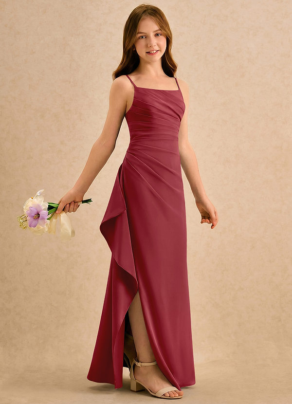 Azazie Cannoli Girls Formal Flower Girl Dresses Pomegranate A-Line Pleated Chiffon Dress image1